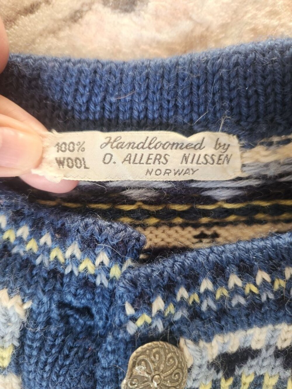 Vtg. O. Allers Nilssen Women's Sz. M Handloomed 100% Wool Sweater Cardigan - Picture 2 of 6